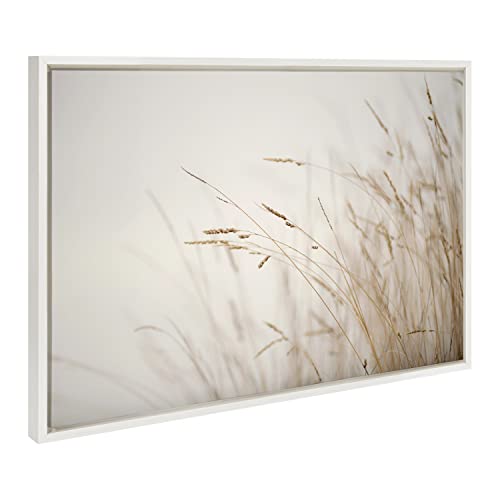 Kate and Laurel Sylvie Marsh Grass No 1 Framed Canvas Wall Art by Crystal Lynn Collins, 23x33 White, Rustic Grassy Natural Landscape Art for Wall