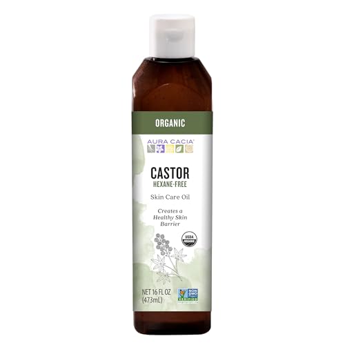 Aura Cacia Organic Castor Oil, 16 fl. oz., Skin Care, Hair Care, Massage, Moisturizes Skin, Creates...