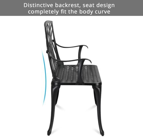 38" Outdoor Garden Bench, Patio Furniture Outdoor Chair with Aluminum Frame, Weather Proof Patio Park Bench with Orchid Backrest for Park, Porch, Pool, Backyard