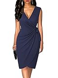 oten Women's Sexy V Neck Cap Sleeve Sheath Ruched Work Cocktail Wedding Short Dresses with Tulip Hem