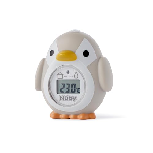 Nuby - Badethermometer für Babys in Pinguinform - Leicht lesbarer Bildschirm - BPA-frei - Grau - Geeignet ab 0 Monaten