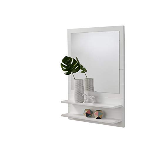 HOGAR24 ES Mueble recibidor para Entrada con Espejo y Dos baldas, Color Blanco.