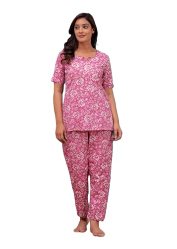 Image of Women Cotton Relaxed Fit Fit and Flare Suit | Printed Night Suit | Half Sleeve Co-Ord Set