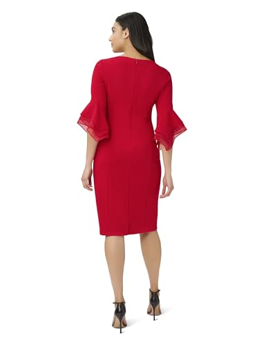 Image of Adrianna Papell Stretch Knit Crepe Sheath Dress with Tiered Organza Bell Sleeve