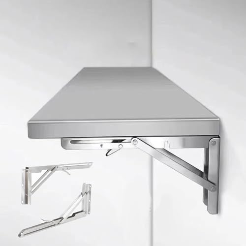 Mesa plegable de pared de acero inoxidable que ahorra espacio, escritorio flotante para cocina, banco de trabajo plegable con soportes (80 x 25 cm)