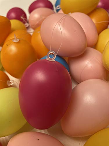 khevga Ostereier Kunststoff 36er Set Bunte Ostereier mit Band, 36er & 60er Set – Wetterfeste Osterdeko für draußen & innen, perfekt für Osterbaum & Frühling