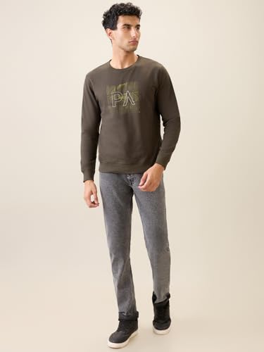 Image of Park Avenue Men Full Sleeve Slim Fit Print Pattern Cotton Polyester Blend Regular Neck Regular Neck Casual Sweatshirt