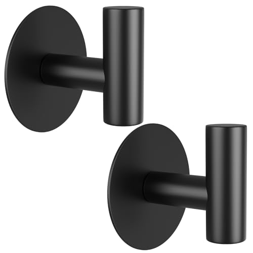 Image of Self-Adhesive Coat Hooks, Stainless Steel Heavy Duty Wall Hooks, Towel Hooks for Hanging Robes, Aprons, Coats and Hats in Bathrooms,Kitchens and Hotels(2 Pack, Black)