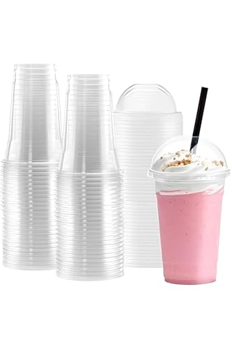 Bardak, Plastik Şeffaf Kapaklı Milkshake Bardağı Kahve Bardağı Soğuk Içecek Bardağı 400 ml 100 Adet