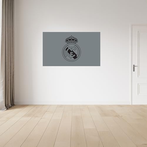 Lizenziertes Decor Real Madrid Vinyl-Wandaufkleber, mittelgroß, 100 cm (B) x 60 cm (H), weißes Wappen auf coolem Grau
