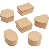 Juvale 6-Pack Mini Paper Mache Boxes with Lids - Brown - 6 Shapes, 3.4 x 3 to 2.7 in Diameter - DIY Craft Storage - Paper Boxes to Decorate