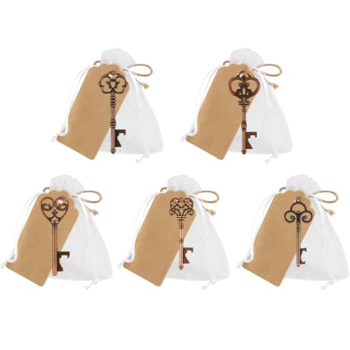 Imagen de POUMUE 50 Pcs Detalles Boda para Invitados: 5 Estilos Abrebotellas Vintage Llaves con Bolsa Transparente