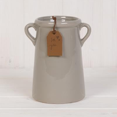 Ceramic Grey Plant Pot/Vase Planter Flowers Herbs Utensils Holder with Tag and Ears Indoor Home Decorative Gift (Grey Vase 18cm)