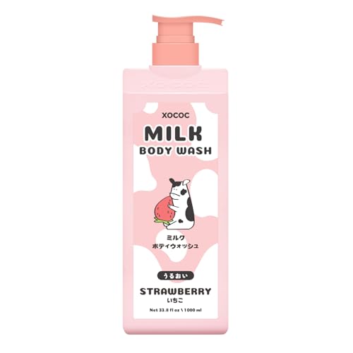 XOCOC Strawberry Milk Body Wash, Hydrating Daily Cleanser for Soft Smooth Skin, Infused with Milk Protein & Strawberry Scent, Skin-Friendly Formula, 33.8 fl oz