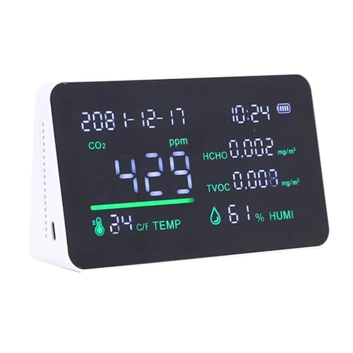 Monitor De Calidad del Aire Pantalla Digital Doméstica CO CO2 HCHO TVOC Detector Gas Medidor Dióxido Carbono Sensor Temperatura Y Humedad Monitor MultifuncióN