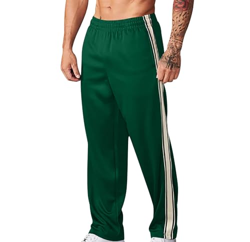 Finelylove Men's Athletic Pants Open Bottom Loose Fit Straight Twill Sweatpants Striped Track Pants Joggers with Pocket Fashionable Pants for Men Green 2XL