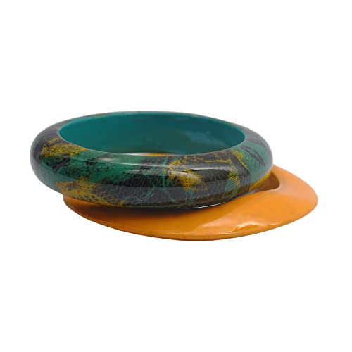 Image of Dynamic Veil - Statement-piece of Wooden-Bangle Spray-Painted through French Floral Design Fabric Lace in Algiers Blue & Dandelion Yellow Colors from Glam Veil Collection by Pure Hands