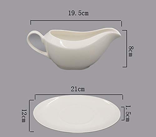 Gravy Boat & Tray - EXTRA SIZE - With Ergonomic Handle | White Fine Porcelain Saucier With Big Dripless Lip Spout | For Gravy, Warming Sauces, Salad Dressings, Milk, More | Microwave & Freezer Safe - Thumbnail 4