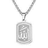 JewelryWe Collar Alá Musulmán Hombre : Colgante Islámico de Acero Inoxidable Joyas Religiosas - Regalos islámicos para el Eid al-Fitr