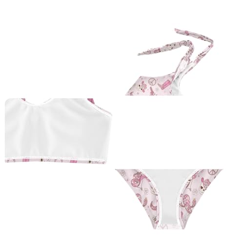 Image of Wusikd Pink Bows Girls Swimsuits Two Piece Hearts Ribbons Swimwear Bikini Set for for Girls Size 11-12T