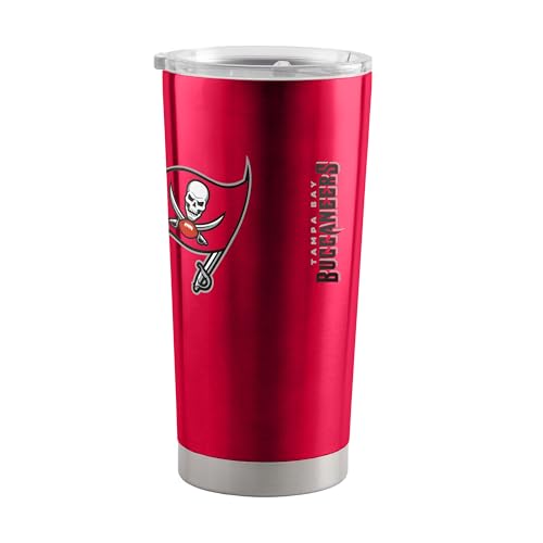 Image of Tampa Bay Buccaneers NFL 20oz Stainless Steel Insulated Tumbler, Slider Lid | Officially licensed Buccaneers drinkware; double-wall vacuum construction; cupholder compatible; BPA-free; hand wash only