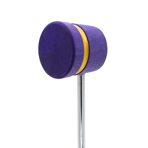 Low Boy Lightweight Wood Bass Drum Beater - Versatile Light-Weight Kick Drum Beater with Wood Surface & Aerospace-Grade Steel Rods (Purple with Gold Sparkle Stripe, 1-pack)