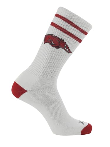 TCK Arkansas Razorbacks Socks Vintage Soft Cotton Sock with Stripes NCAA Licensed | Cardinal & White University of Arkansas | College Fan Gameday Apparel for Men & Women | Mens & Womens (Medium)
