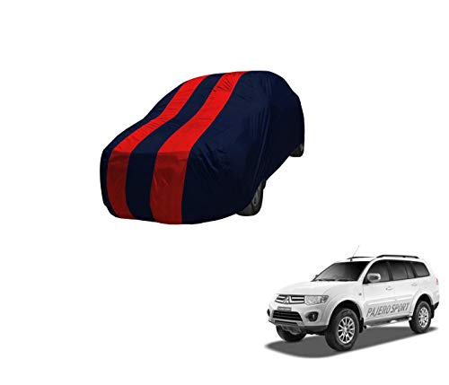 Image of Auto Hub Car Cover Compatible with Mitsubishi Pajero Sport New with Mirror Pocket,Triple Stitched, Weather Proof, Pajero Sport Car Cover- Navy-Red