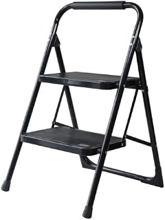 Dapetz ® Foldable 2 Step Ladder Non Slip 2 Tread 475mm Safety Small Stool Ladders Kitchen Tube Steel with PVC Anti-Slip feet Wide Non-Slip treads