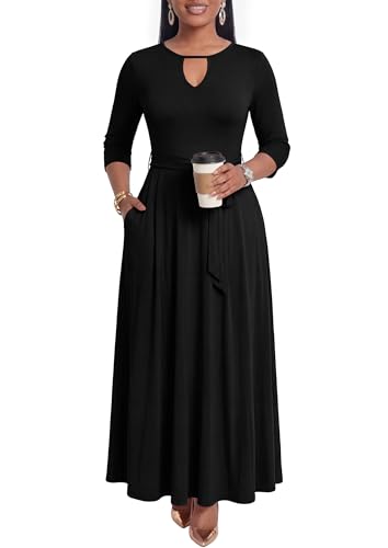 Image of MarryUP Women 2025 Casual Loose Maxi Dress with Pockets V Neck Short Sleeve Tiered Long Summer Beach Swing Dresses