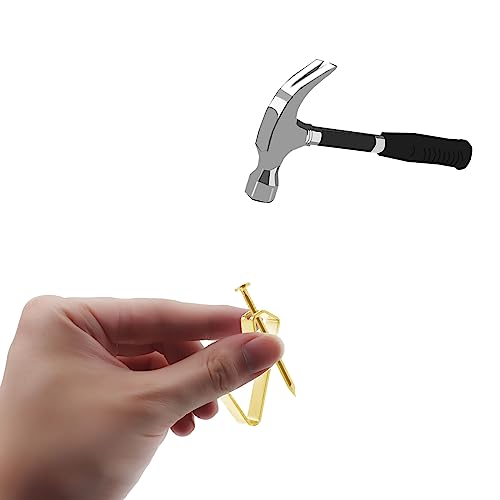 Image of 100 Piece Picture Hanging Kit with 10LB Gold Metal Hooks and Nails for Wall Mounting