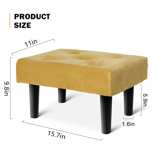 Image of HOUCHICS Small Footstool Ottoman,Velvet Soft Footrest Ottoman with Wood Legs,Sofa Footrest Extra Seating for Living Room Entryway Office(Yellow 1PACK)