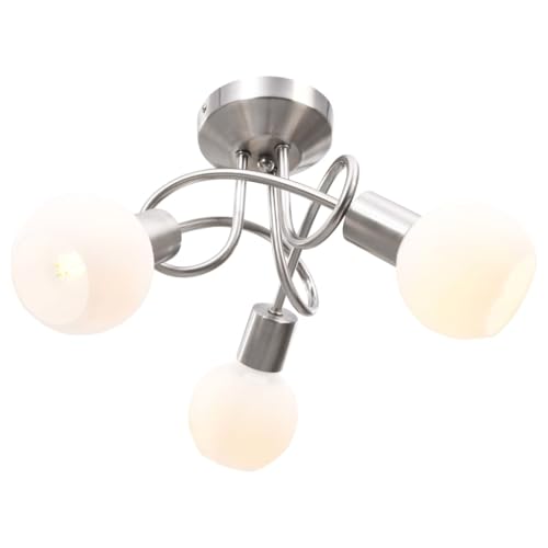 vidaXL Lámpara de Techo Pantallas 3 Bombillas E14 Luz Iluminación Accesorios Dormitorio Pasillo Cocina Comedor Salón Interiores Cerámica Bol Blanco