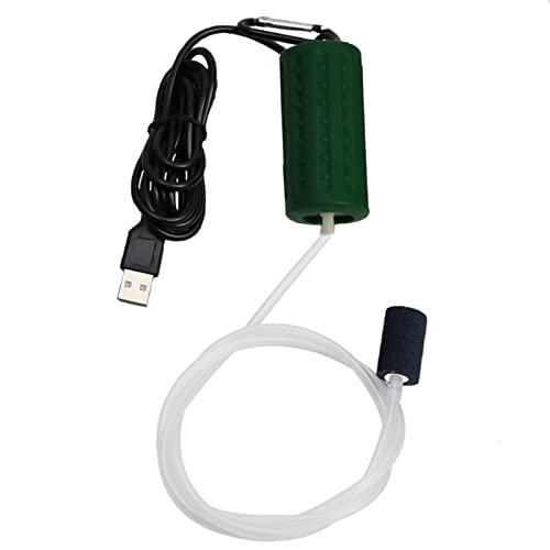 Luftpumpe Aquarium USB Mini Sauerstoffpumpe Leise Oxygen Pump Energie Sparen Sauerstoff Bubbler mit Luftstein und Single Outlet Silikonschlauch 1W (Dunkelgrün)