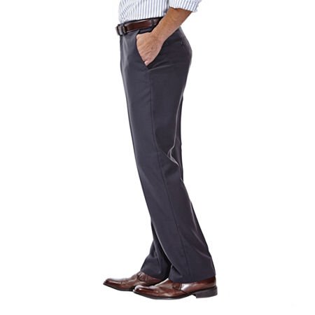 Haggar Men's Solid Gabardine Expandable Waistband Flat-Front Pant3