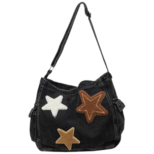 JSGHGDF Denims - Bolso bandolera para mujer, diseño de estrella, para estudiantes, escuela, compras, citas, Black JSGHGDF Denims - Bolso bandolera para mujer, diseño de estrella, para estudiantes, escuela, compras, citas, Black