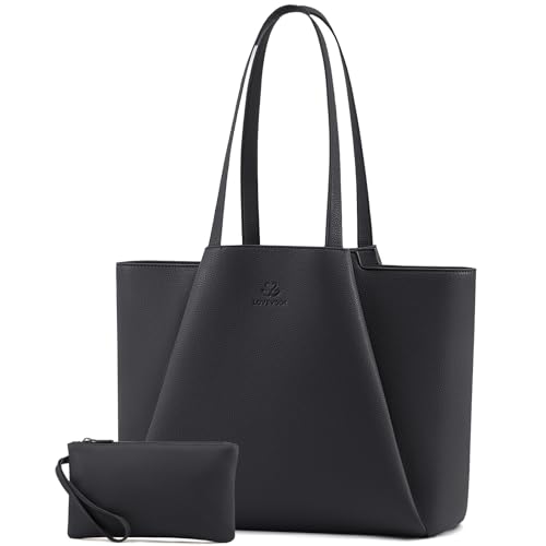 Image of LOVEVOOK Laptop Tote for Women - 15.6 Inch Faux Leather Laptop Bag with Clutch, Large Capacity Office Purse Computer