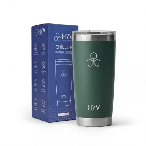 Image of HYV ChillSip Insulated Coffee Mug Tumbler 600ml | Double Wall Vacuum Stainless Steel Travel Mug with Leakproof Magnetic Lid | Hot & Cold | Flask for Office, Gym & Travel | Forrest Green
