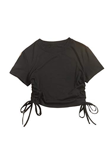 SweatyRocks Women s Short Sleeve Ruched Drawstring Side Crop Top Tee T-Shirt Black Small