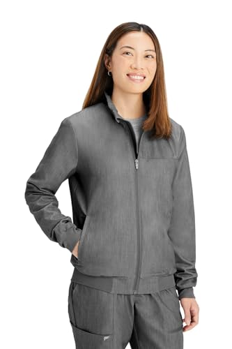 Fabletics Women's Daily 3-Pocket Scrub Jacket - MotionTech, Lightweight, Breathable, Wrinkle-Resist, Semi-Slim Fit, 3X, Heather Grey
