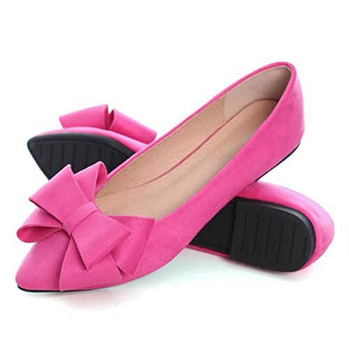 TN TANGNEST Women Fashion Bowknot Flats Comfort Pointed Toe Dress Shoes Rose red 38(6.5)3