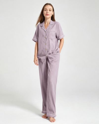 Image of Womens Muslin Pajama Set 100% Cotton Double Gauze Linen Like