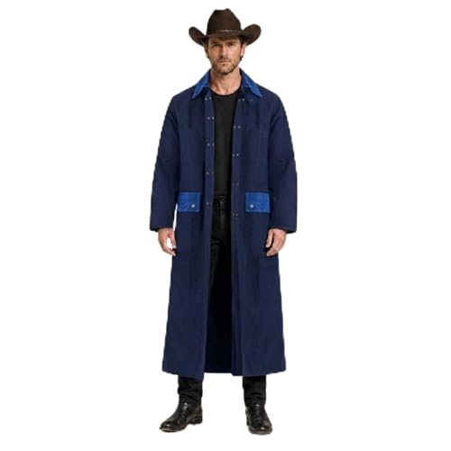 RESISTANCE Mens Western Canvas Duster Coat Full-Length Cowboy Jacket With Cotton Lining For Riding Ranch Work