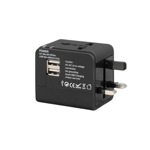 Adaptador de Viaje Universal con 2 Puertos USB Cargar Varios Dispositivos en Cualquier Parte del Mundo, Ideal para quienes viajan con frecuencia.