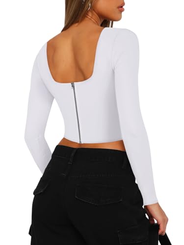REORIA Womens Trendy Sexy Square Neck Long Sleeve Backless Y2K Going Out Boned Bustier Corset Crop Tops3