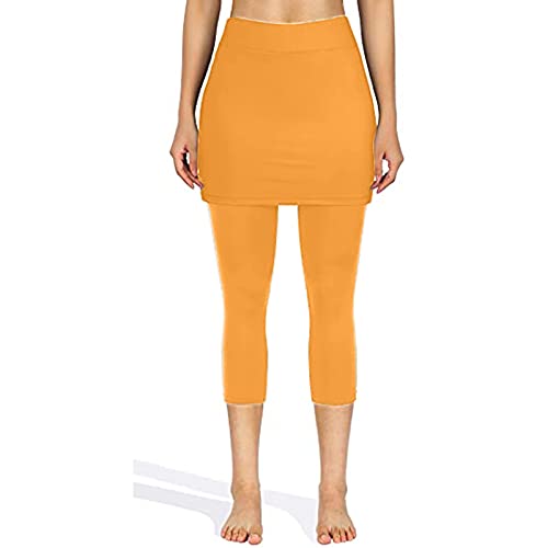 Qwent Vestidos de verão femininos 2023 saias bolsos capris yoga saia leggings tênis legging elástica