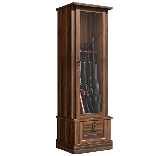 Saudism 10 Gun Safe for Rifles Wooden Display Gun Cabinet for Long Rifles Quick Access Cabinet Safes With Large Sapce Storage For Multiple Short Gun Espresso