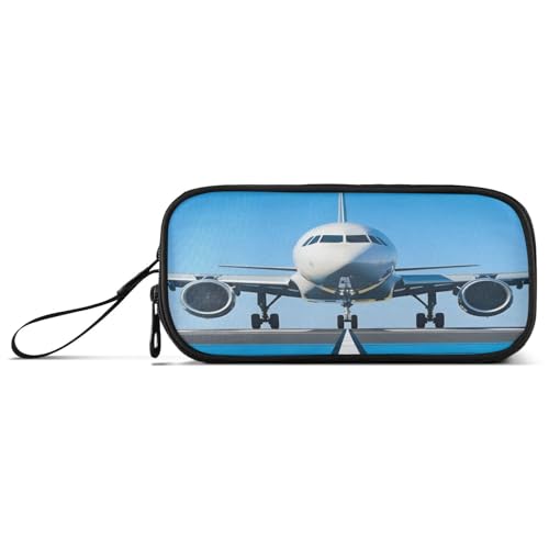 Image of White Airplane Aircraft Pencil Case Box Boys Girls Large Pencil Pouch Zipper Compartments Big Capacity Stationery Pen Bag Organizer for Kids Teens Adults School Office