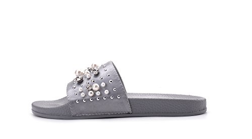 Mila Lady Womens Summer Non-Slip Slides Sandals Slipper for Indoor Outdoor Beach Casual Shoes, Sandy Grey 7