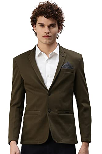 Image of SHOWOFFFF Men Solid Single Breasted Casual Blazer | Notched Lapel Full Sleeves Cotton Blazer for Mens | Slim Fit Regular Length Blazer for Men's